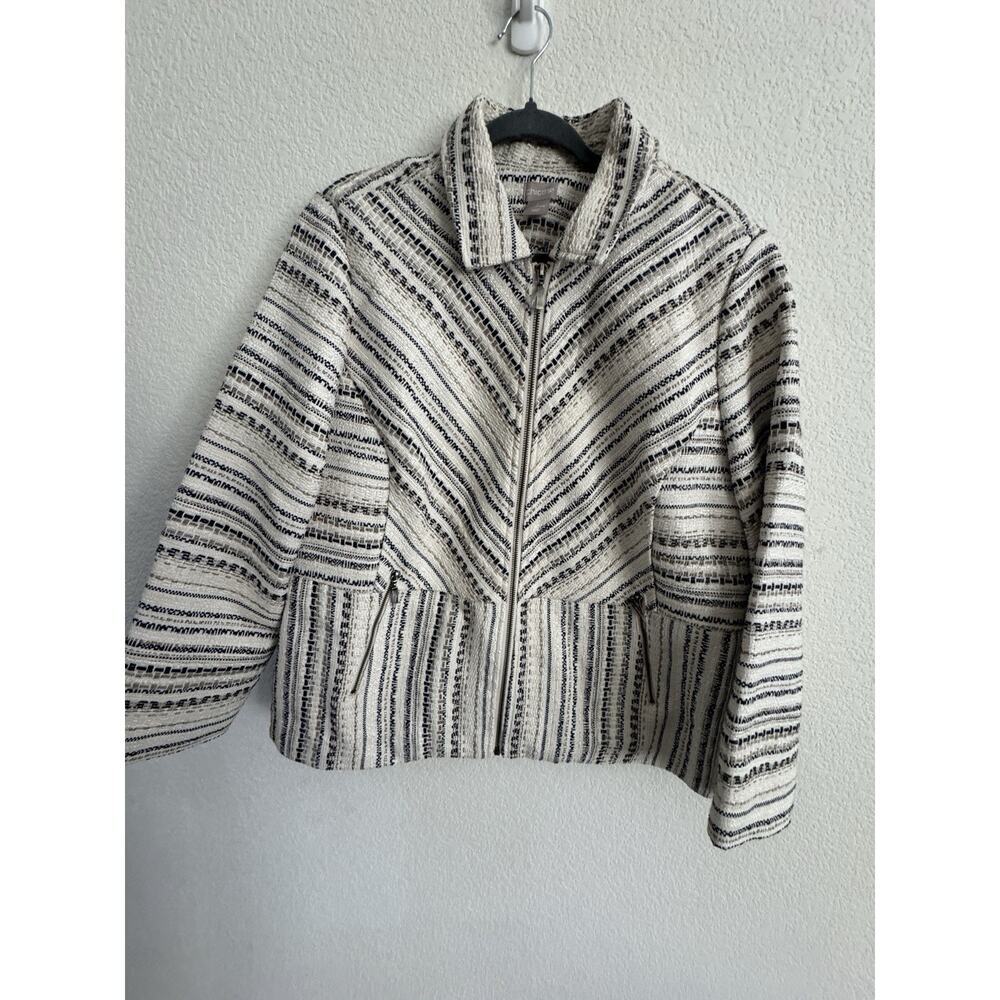 Chico's Sz. 3 (16-18) Black/Taupe/Cream Fully Lined Zippered Jacket Plus size - Picture 8 of 13
